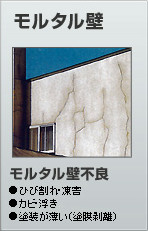 モルタル壁不良
●ひび割れ凍害
●カビ浮き
●塗装が薄い(全膜剥離)