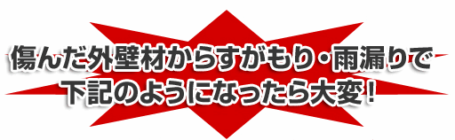 傷んだ外壁材からすがもり・雨漏りで下記のようになったら大変!!