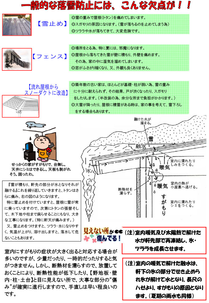 一般的な落雪防止には、こんな欠点が！！